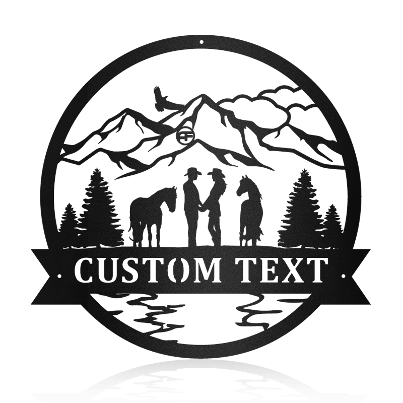 Couple Love Romantic Scene With Horse Metal Wall Art