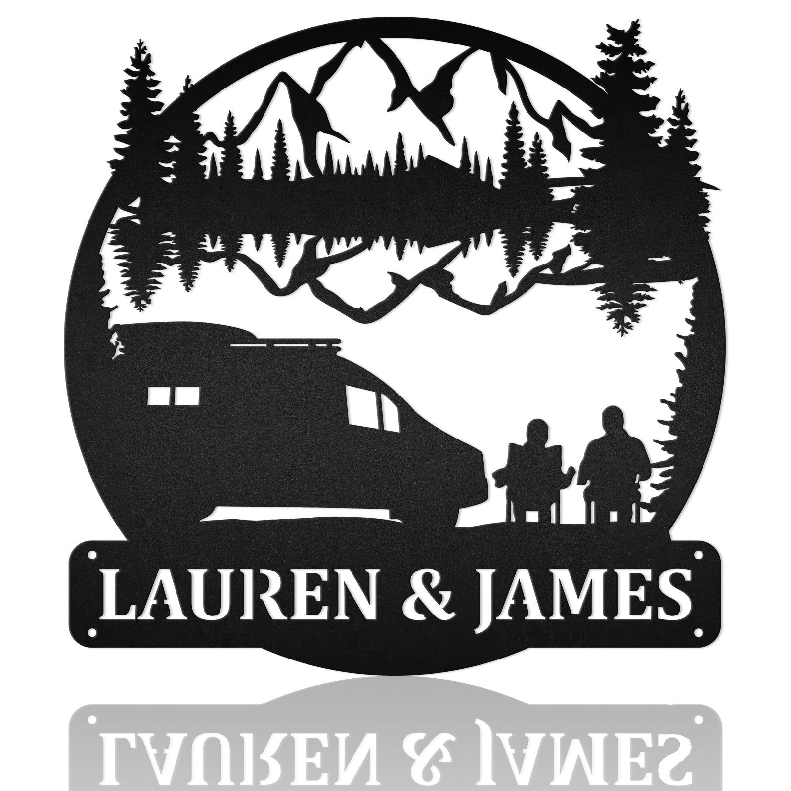 Couple Camper With Modern Camper Van Mountain Scene Metal Wall Art