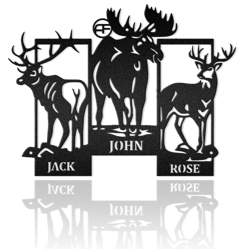 Triple Deer And Moose Metal Wall Art