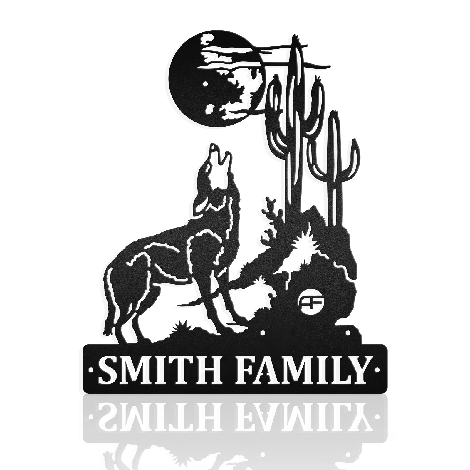 Howling Wolf In Desert Scene Metal Wall Art