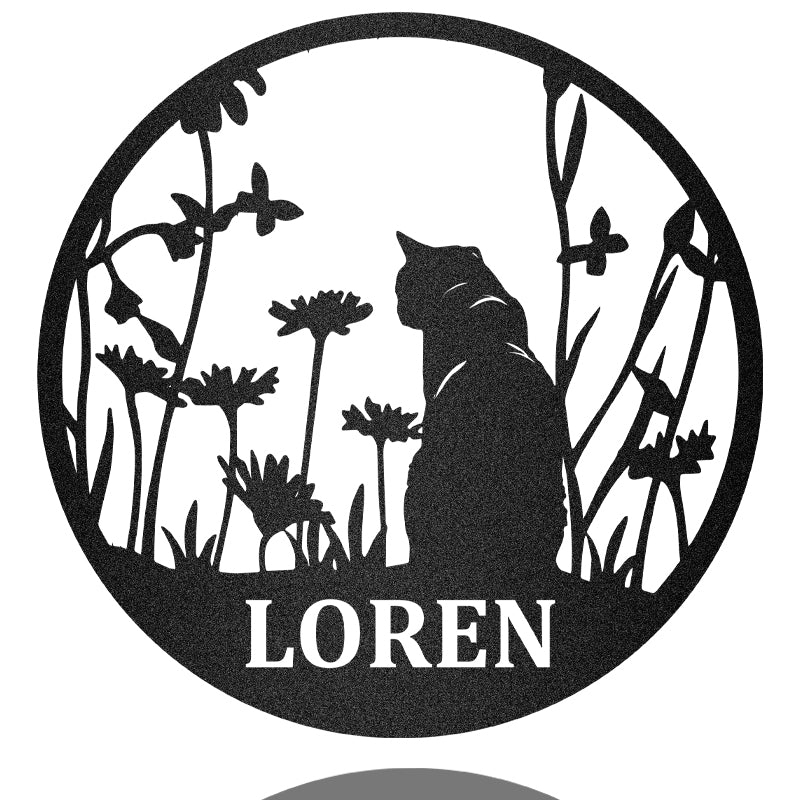 Cat And Flower Metal Wall Art