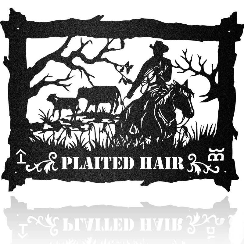 Horse And Cowboy Rider Customized Nameplate Metal Wall Art Decor