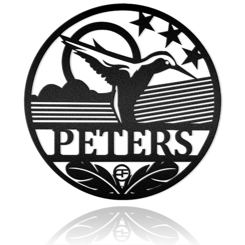 Hummingbird Monogram Round Metal Birds Wall Art