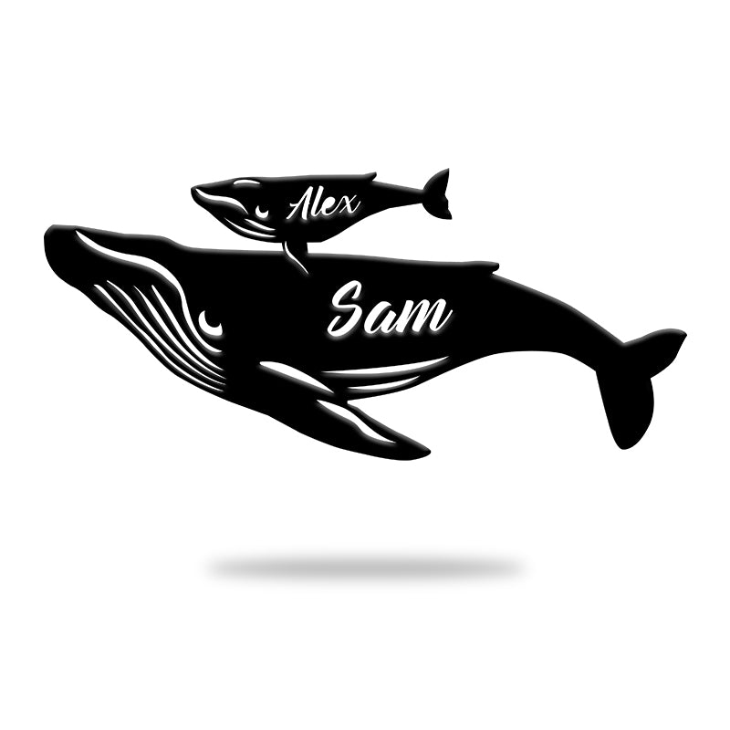 Personalized Humpback Whale And Calf Trout Name Sign Wall Art Decor