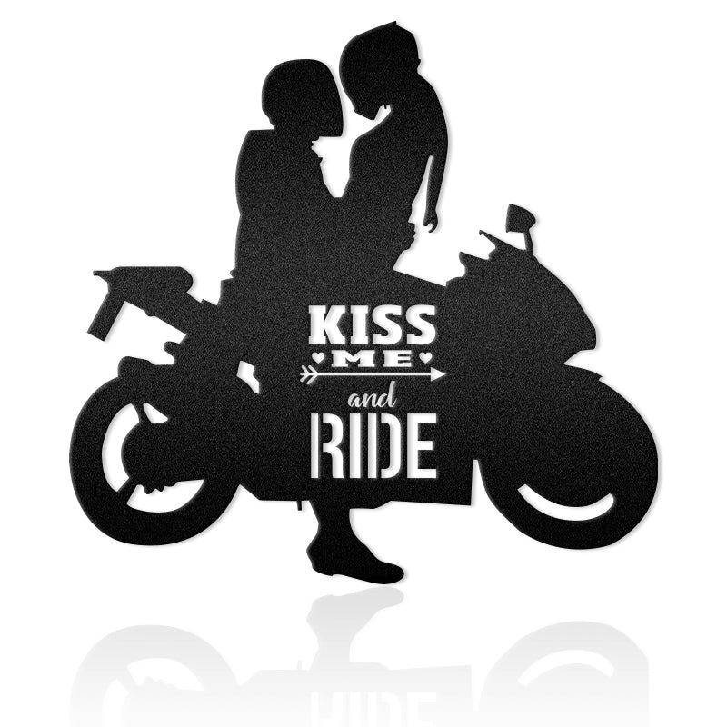 Kiss Me And Ride Motorcycle Couple Afucltures Metal Wall Art Decor