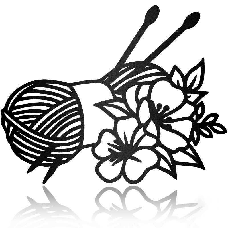 Knitting And Flowers Metal Wall Art