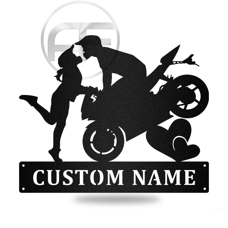 Motorcycle Stoppie Kiss Sport Bike Couple Metal Wall Art
