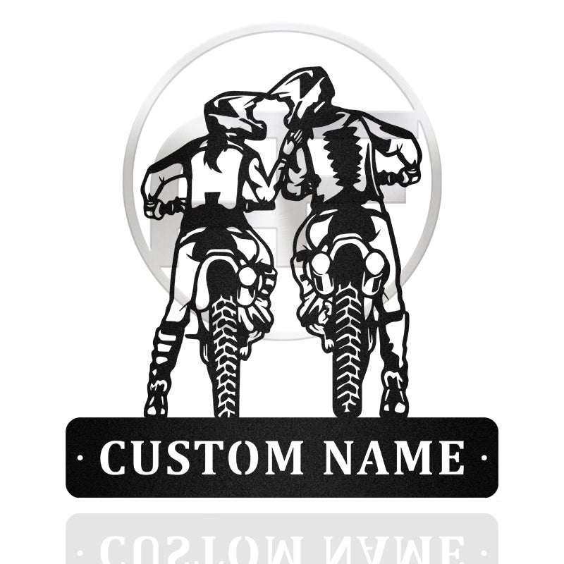Dirt Bike Couple Kiss Metal Wall Art