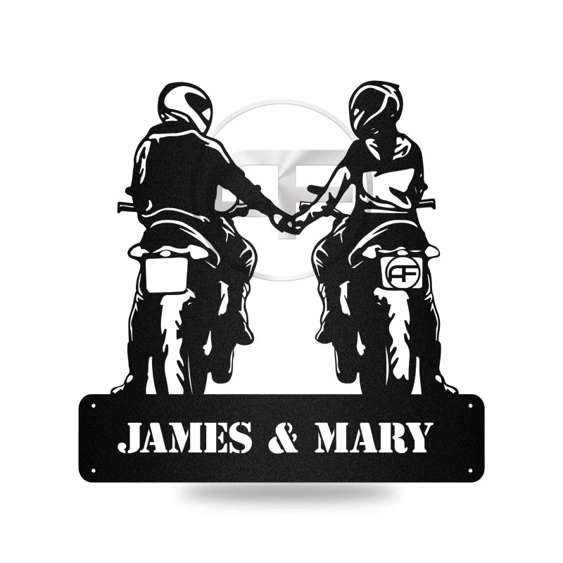 Motorcycle Sport Bike Couple Holding Hand Metal Wall Art