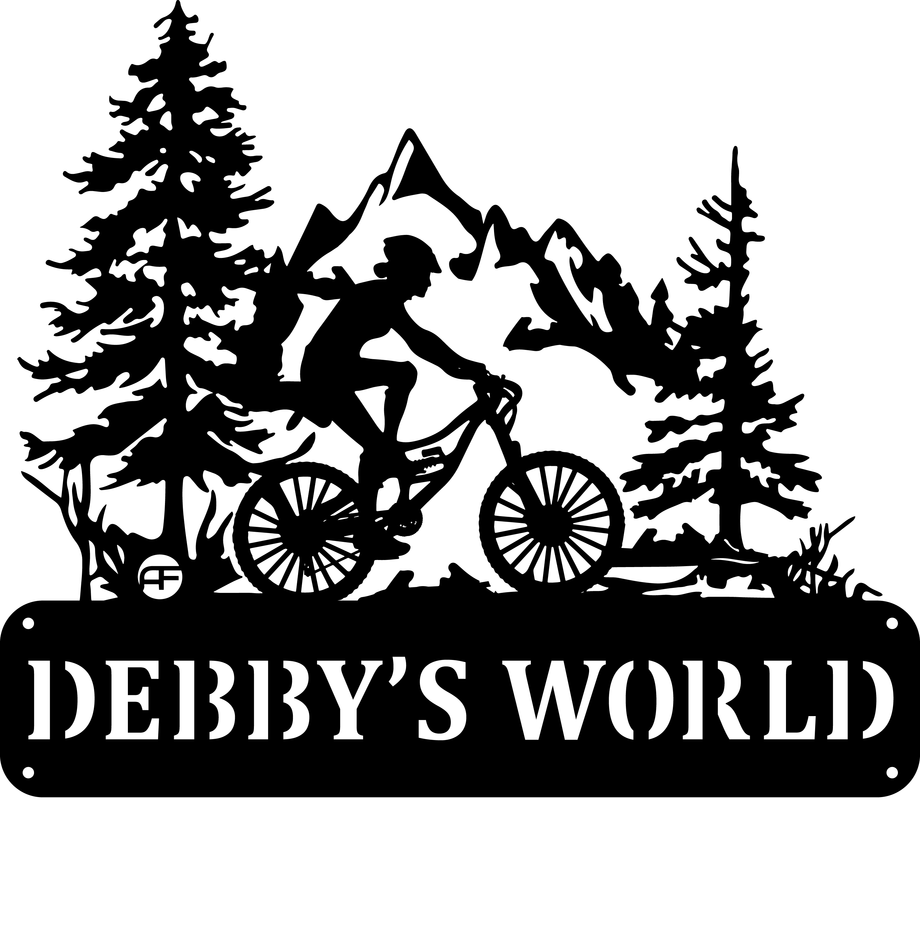 Woman Mountain Bike Metal Wall Art