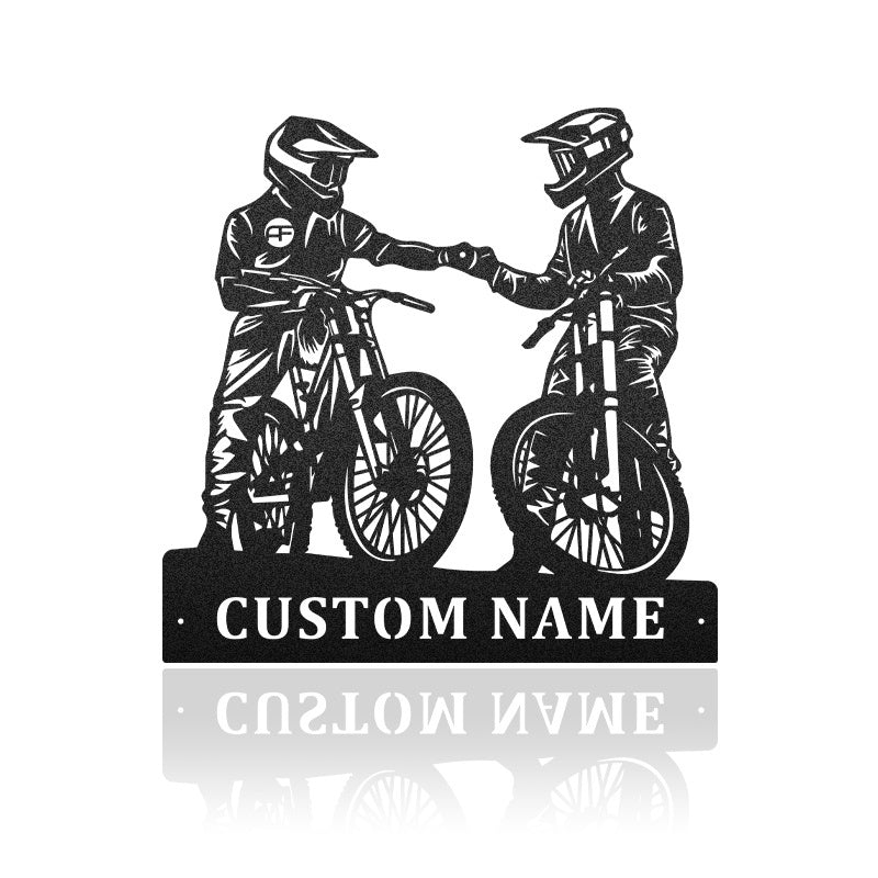 Partners Custom Name Mountain Bike Friends Fist Bump Metal Wall Art