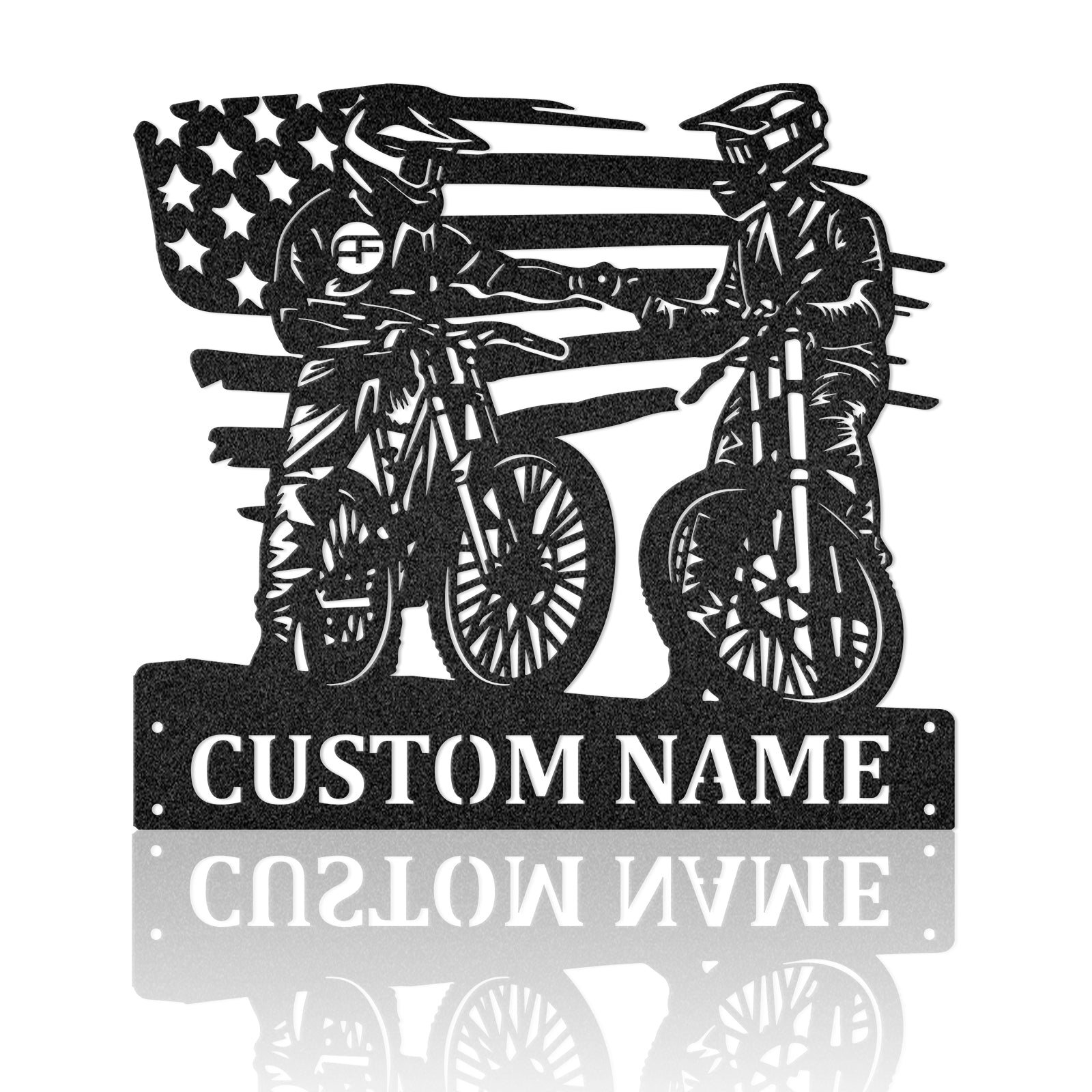 Mountain Bike Partners Fist Bump With America Flag Metal Wall Art