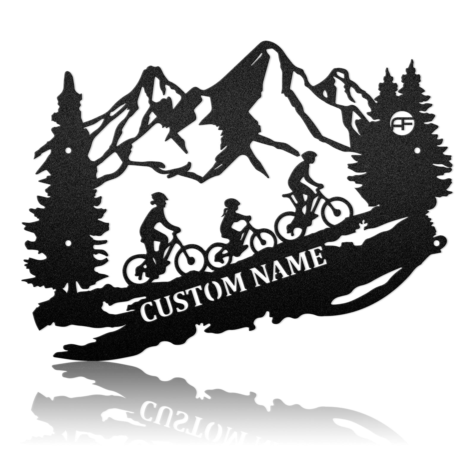 Mountain Riding Bicycle Family 3 With Daughter Metal Wall Art