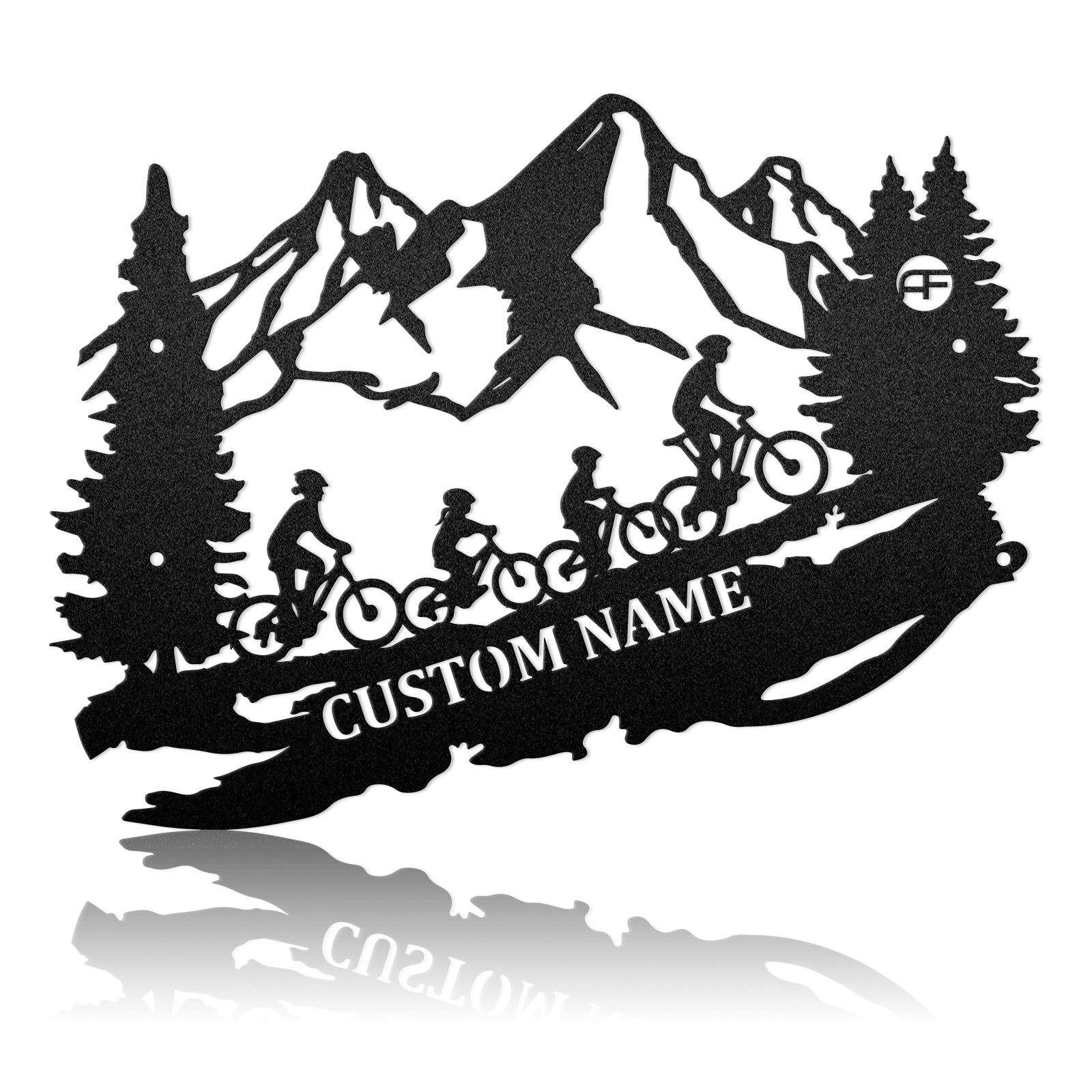 Mountain Bike Riding Bicycle With Son And Daughter Metal Wall Art