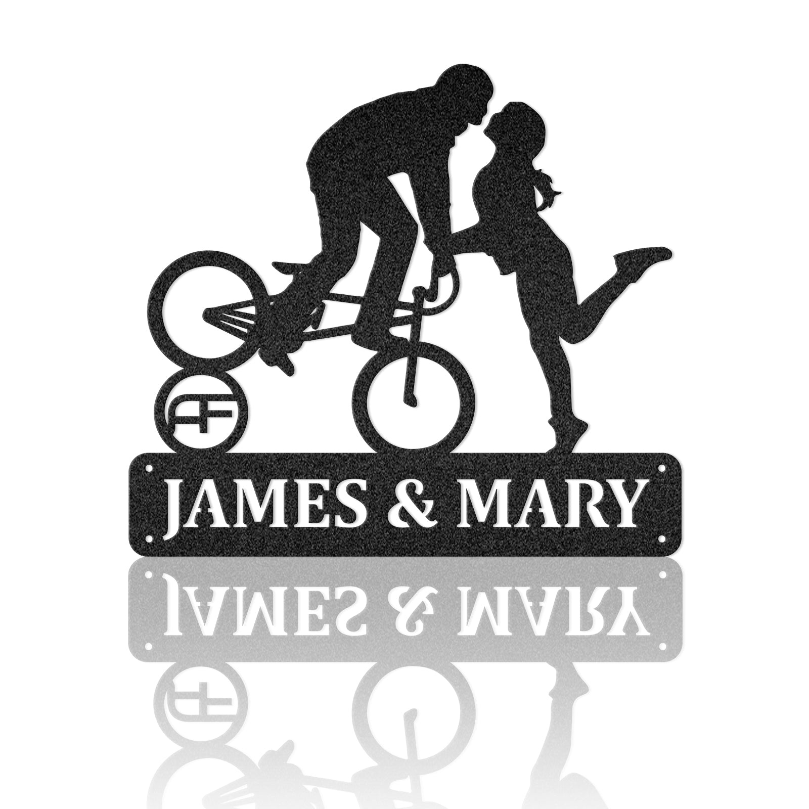 Couple Stoppie Kiss Bicycle Metal Wall Art