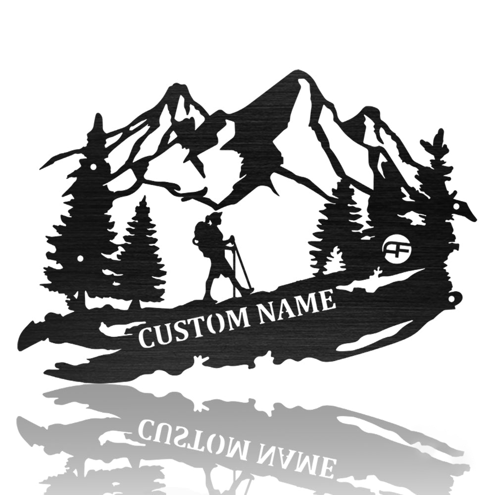 Mountain Hiking Woman Hiker Girl Metal Wall Art