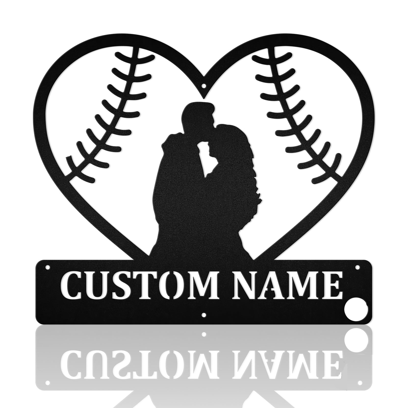Baseball Couple Heart Monogram Metal Wall Art