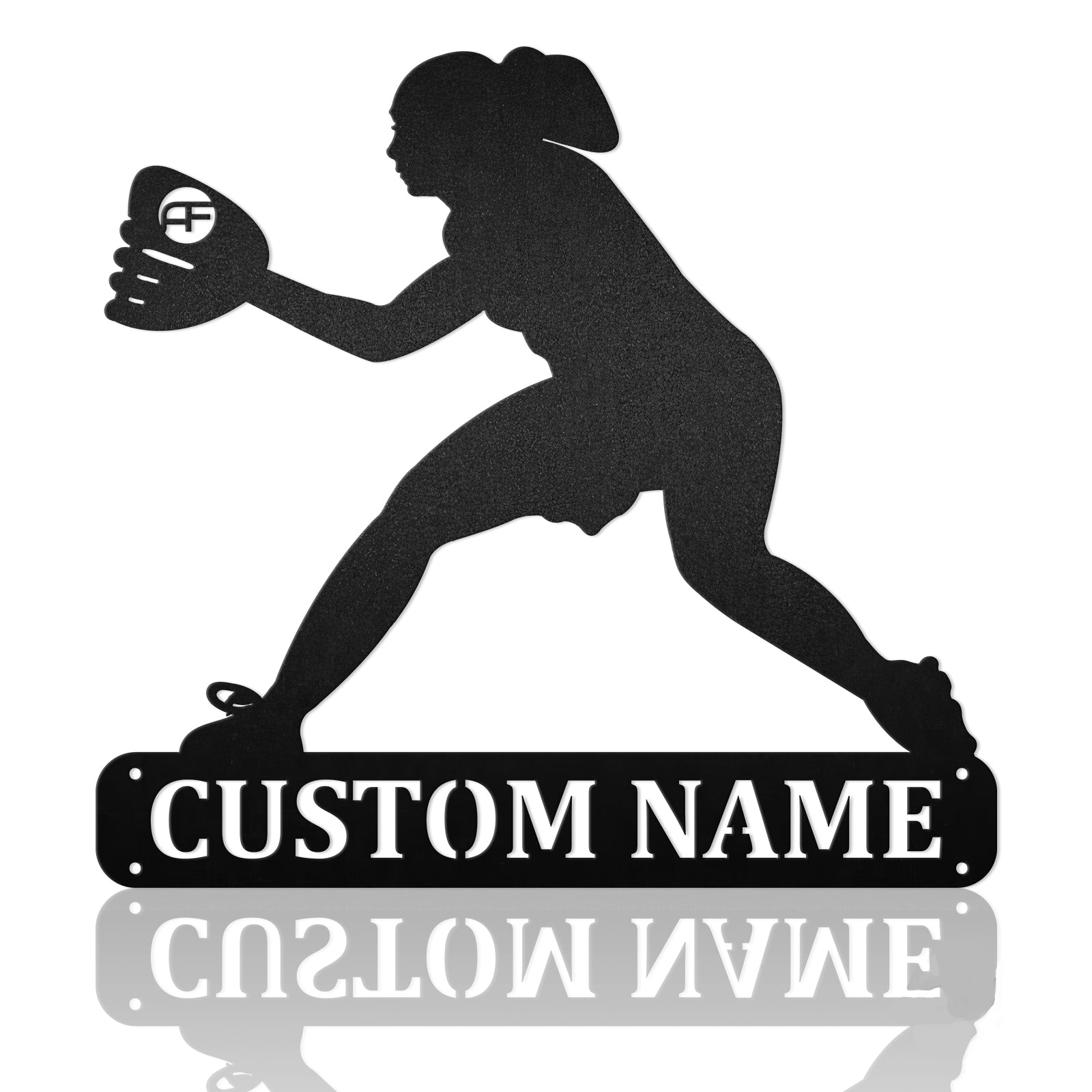 Baseball Woman Catching Metal Wall Art