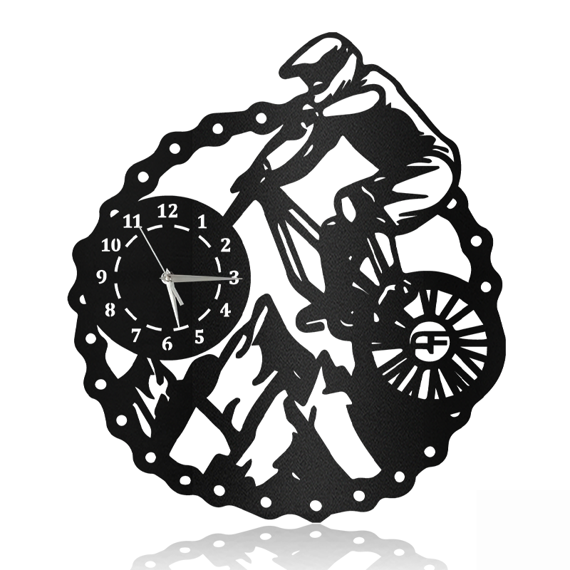 Mountain And Biker With Bicycle Gear Metal Wall Art