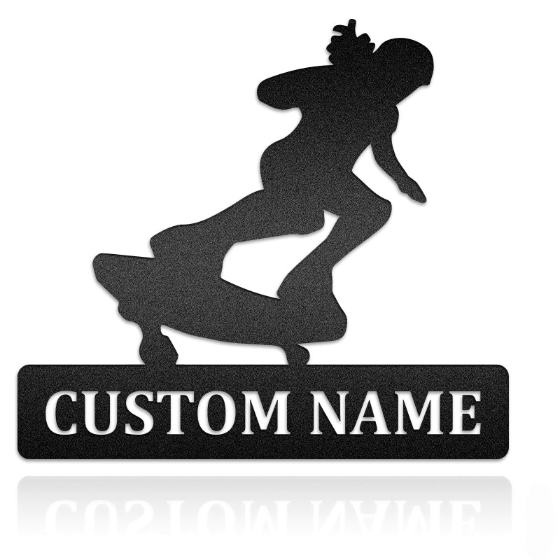 Girl On Skateboard Sign Women Skateboarding Metal Wall Art