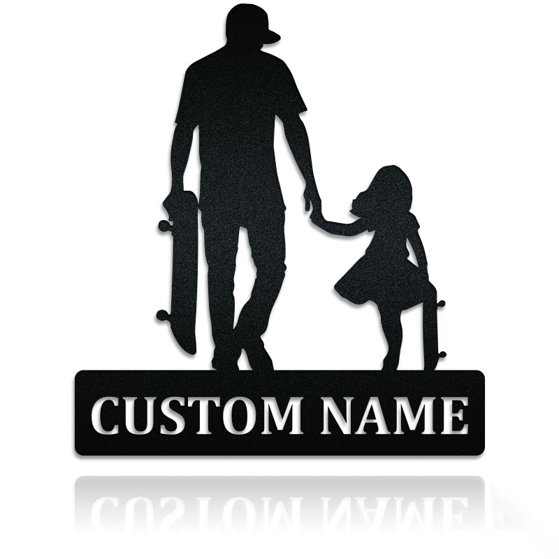 Dad And Daughter Skateboarding, Like Father Like Daughter Metal Wall Art