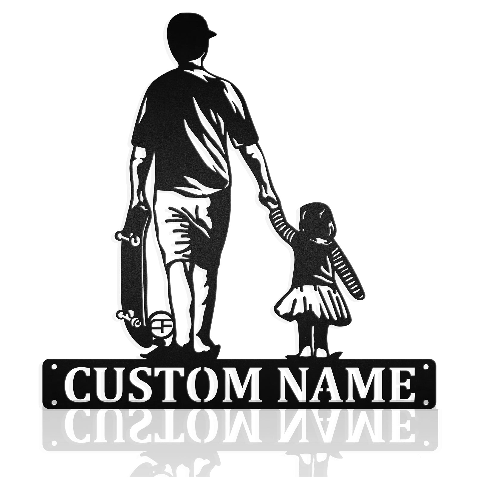 Dad And Daughter Skateboarding Metal Wall Art