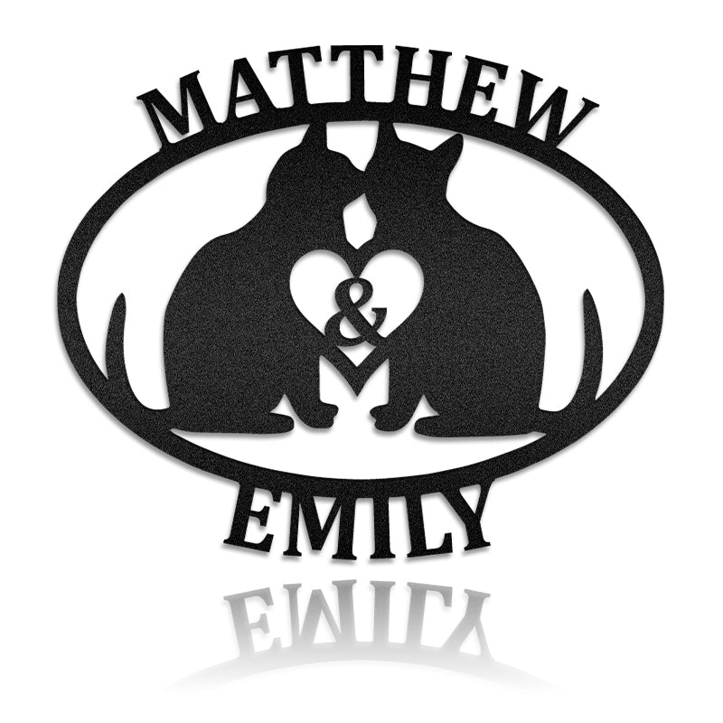 Cat Couple Personalized Name Monogram Metal Wall Art