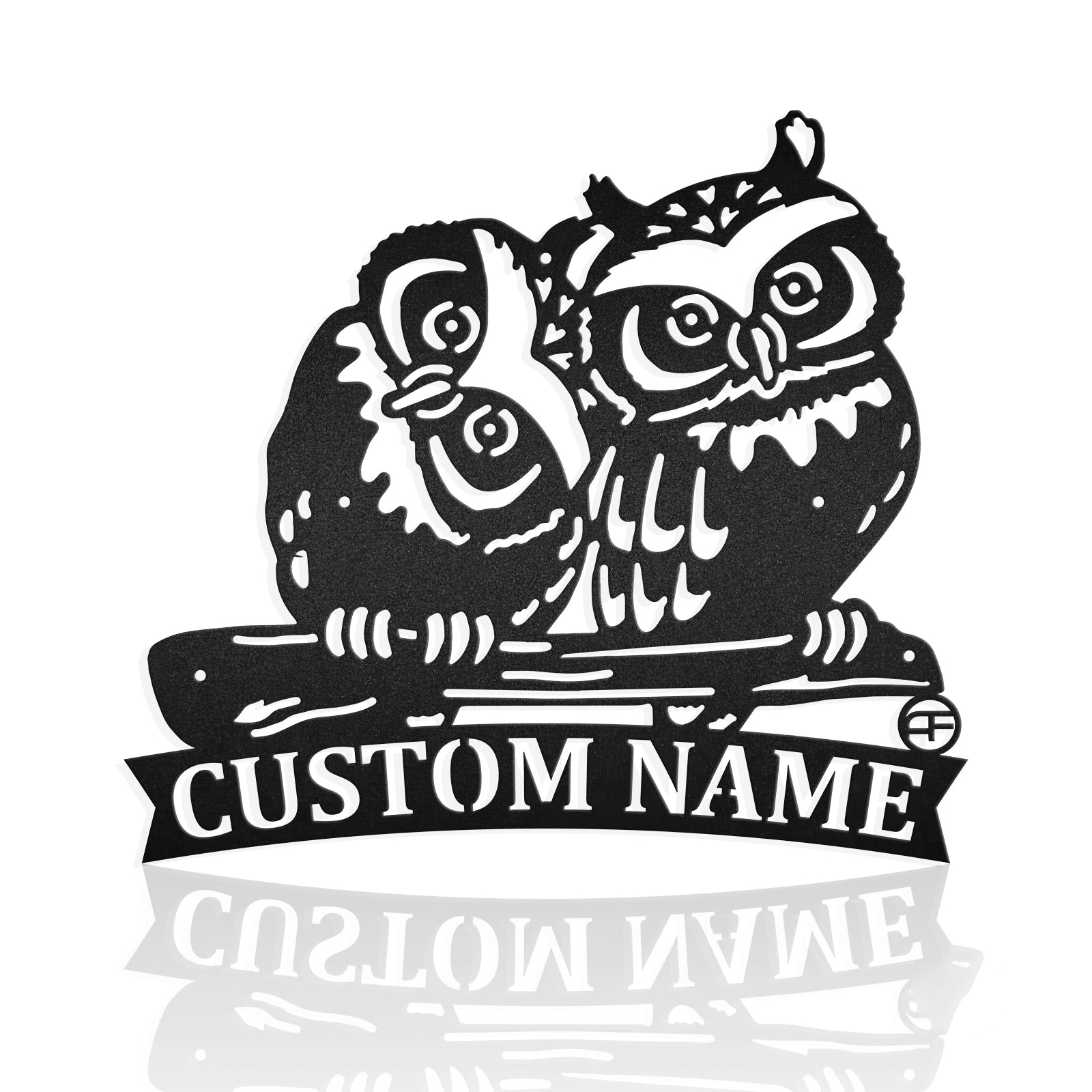 Owl Couple Custom Name Monogram Metal Wall Art