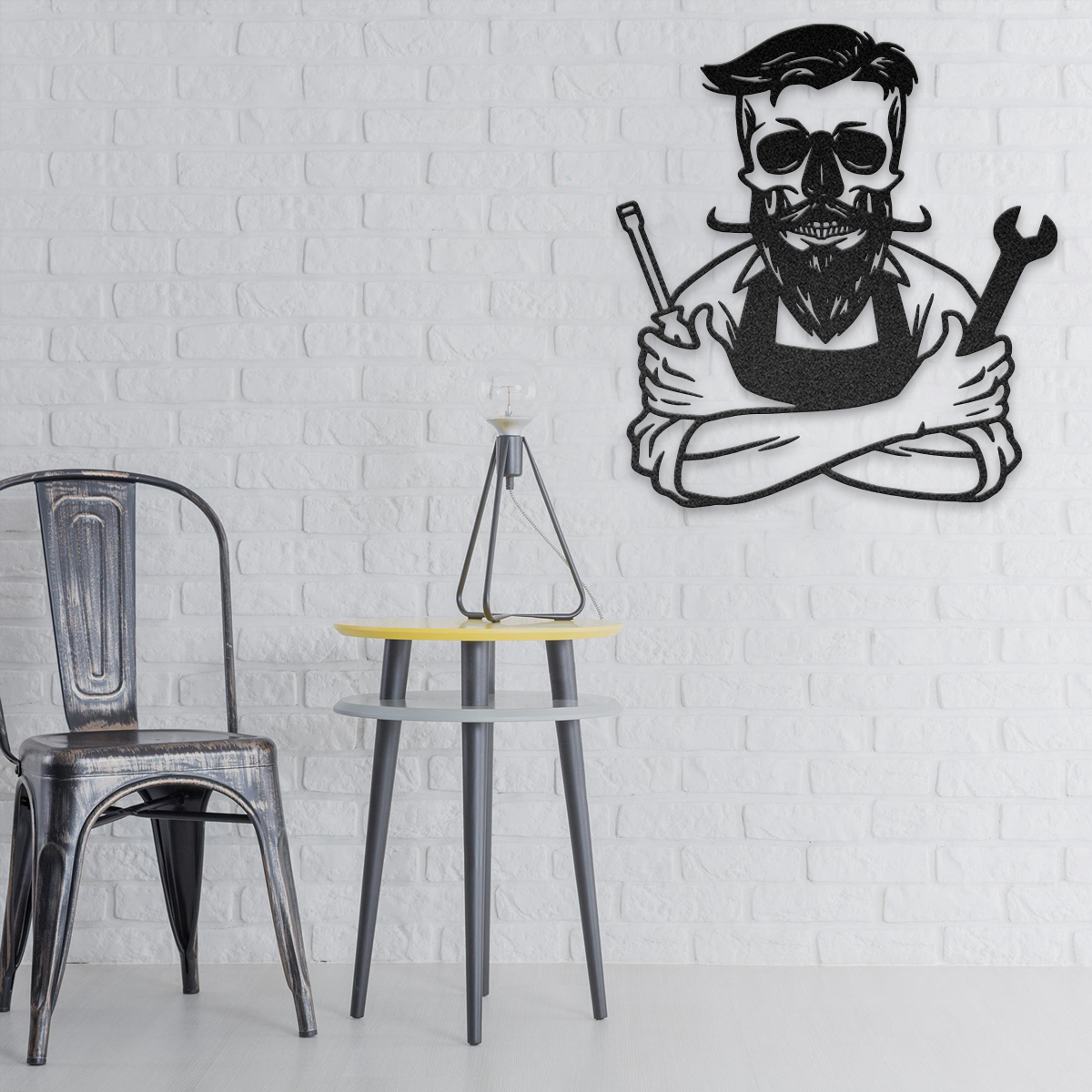 Mechanic Mustache Skull Skeleton Skull Metal Wall Art