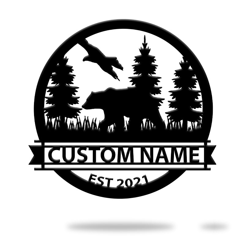 Grizzly Bear Hunting Sign Metal Wall Art