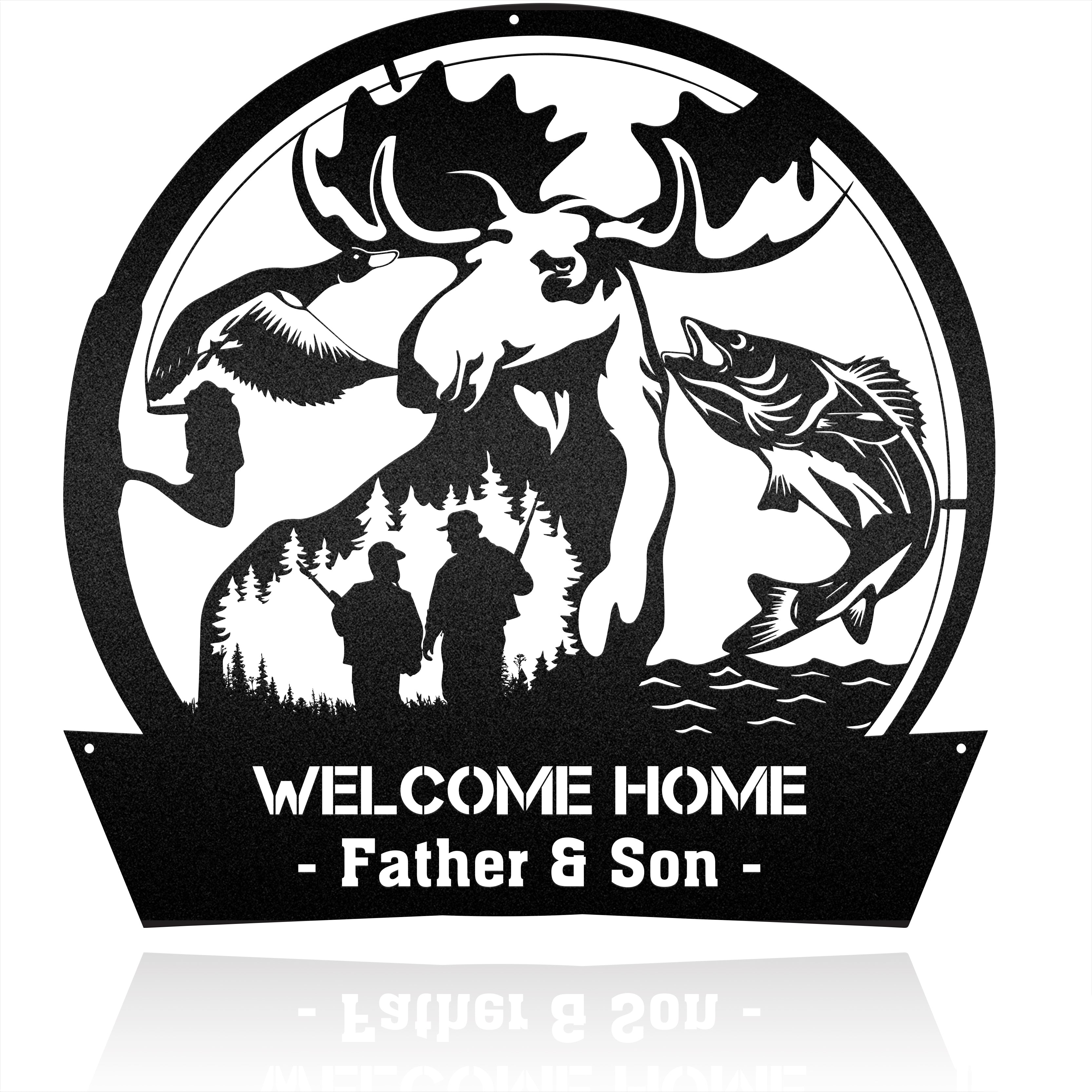 Moose - Fishing Landscape Partner Father And Son Custom Name Metal Wall Art