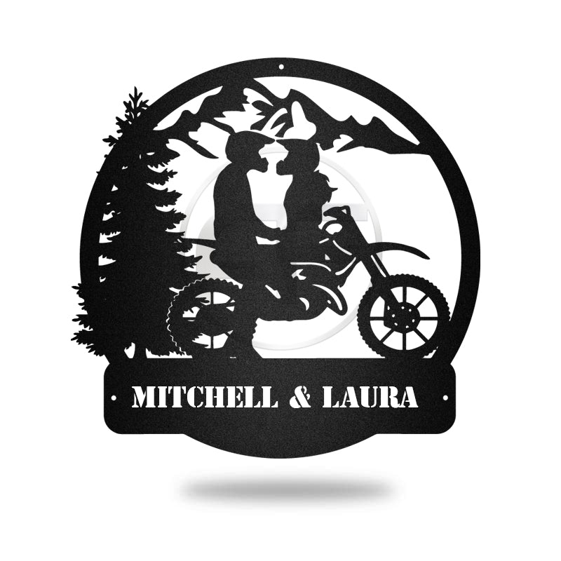 Motorcycle Dirt Bike Couple Mountain Metal Wall Art