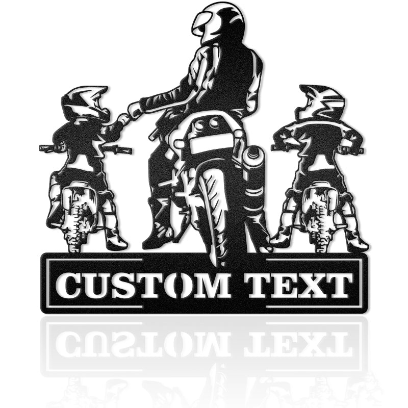 (Up To 4 Kids) Dad & Son 2 Motorcycle Riding Partners Metal Wall Art