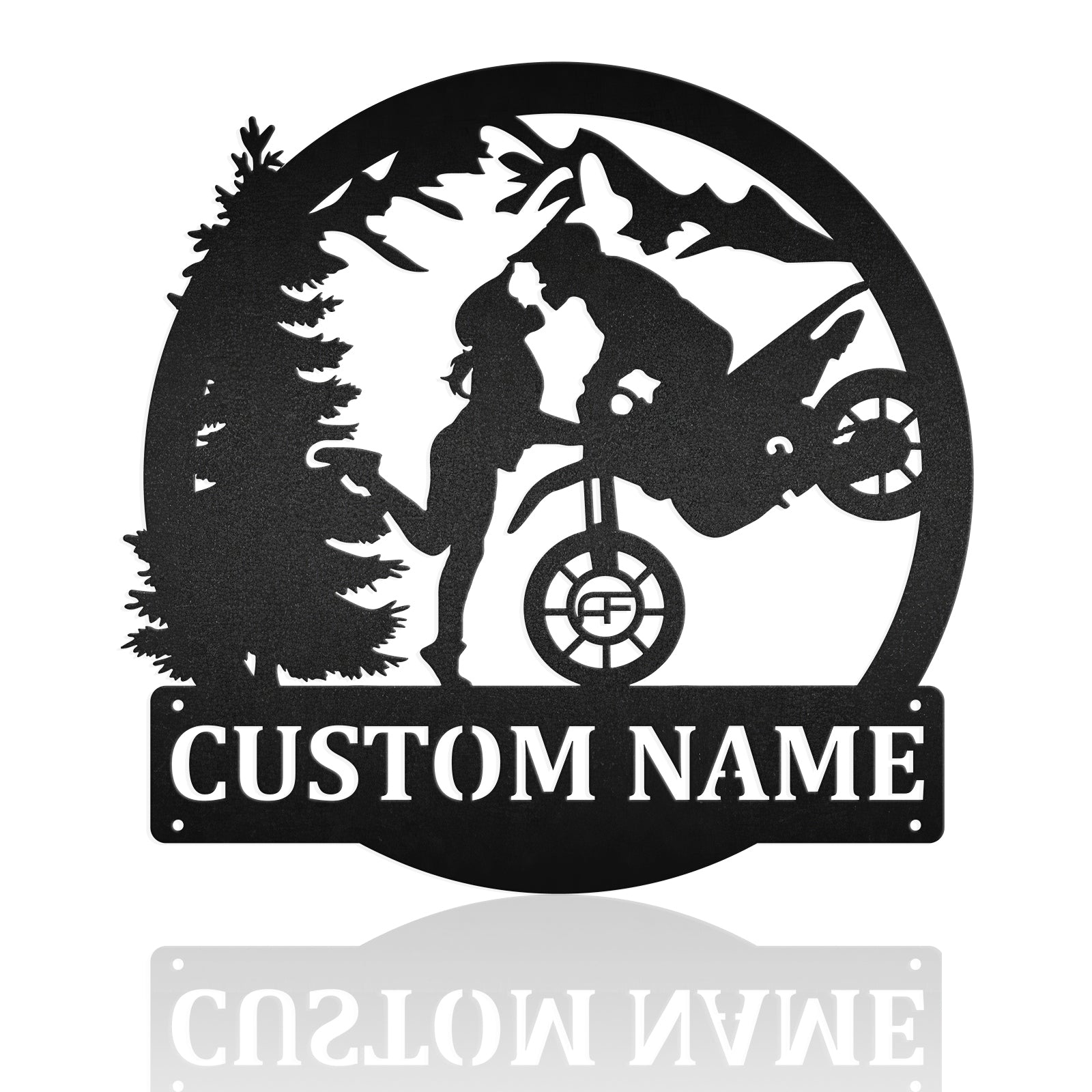 Motorcycle Stoppie Kiss Dirt Bike Couple Mountain Metal Wall Art