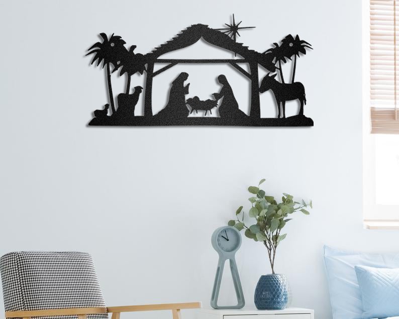 Nativity Scene Christmas Catholic Home Decor Metal Wall Art