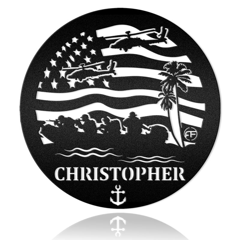 Veteran Boat Troop And Helicopter Custom Name Metal Art Sign