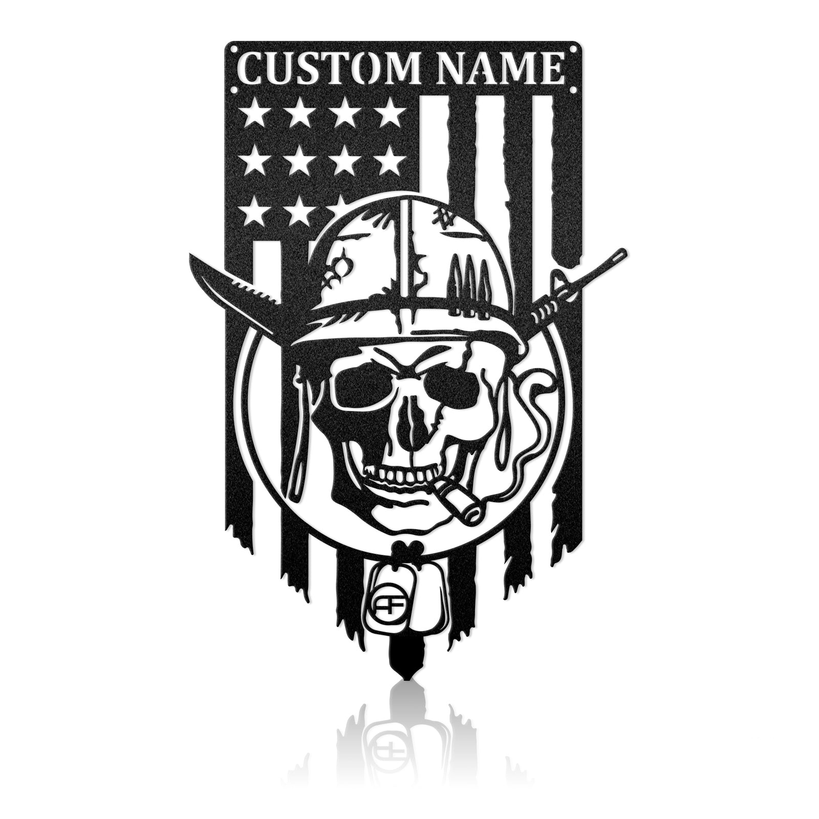 Veteran Skull With Us Flag Metal Art Sign