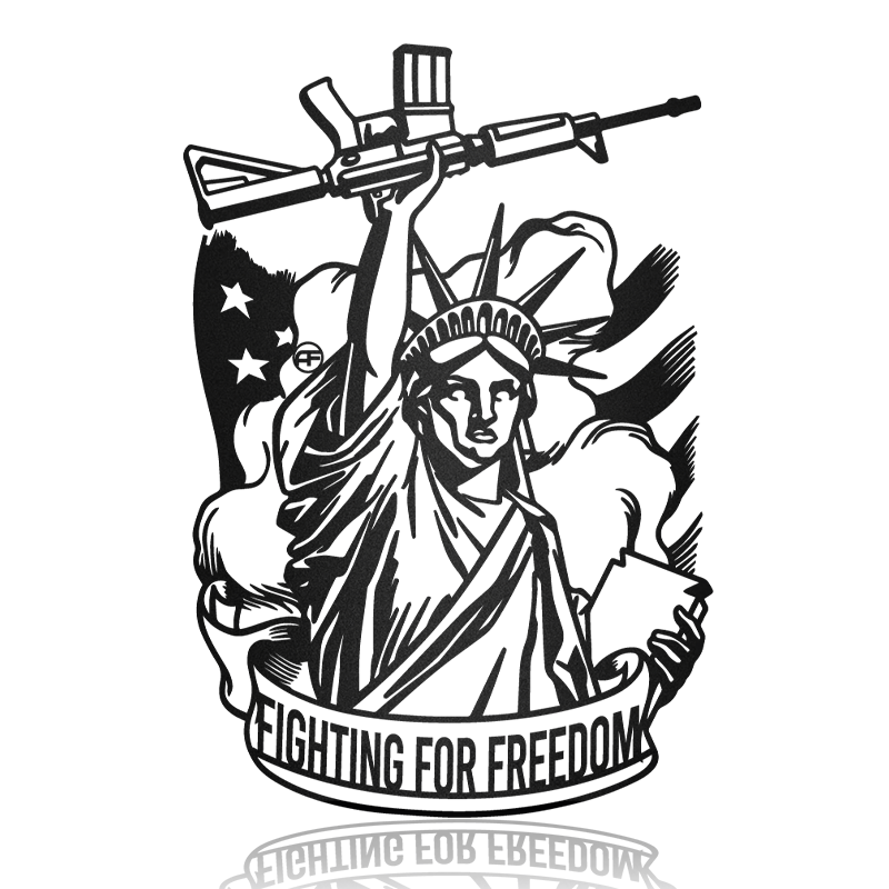 Liberty Statue With Veteran Gun Metal Art Sign