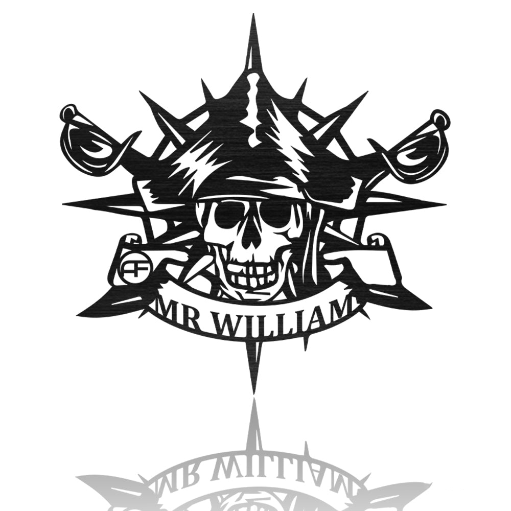 Skull Captain With Swords Metal Art Sign
