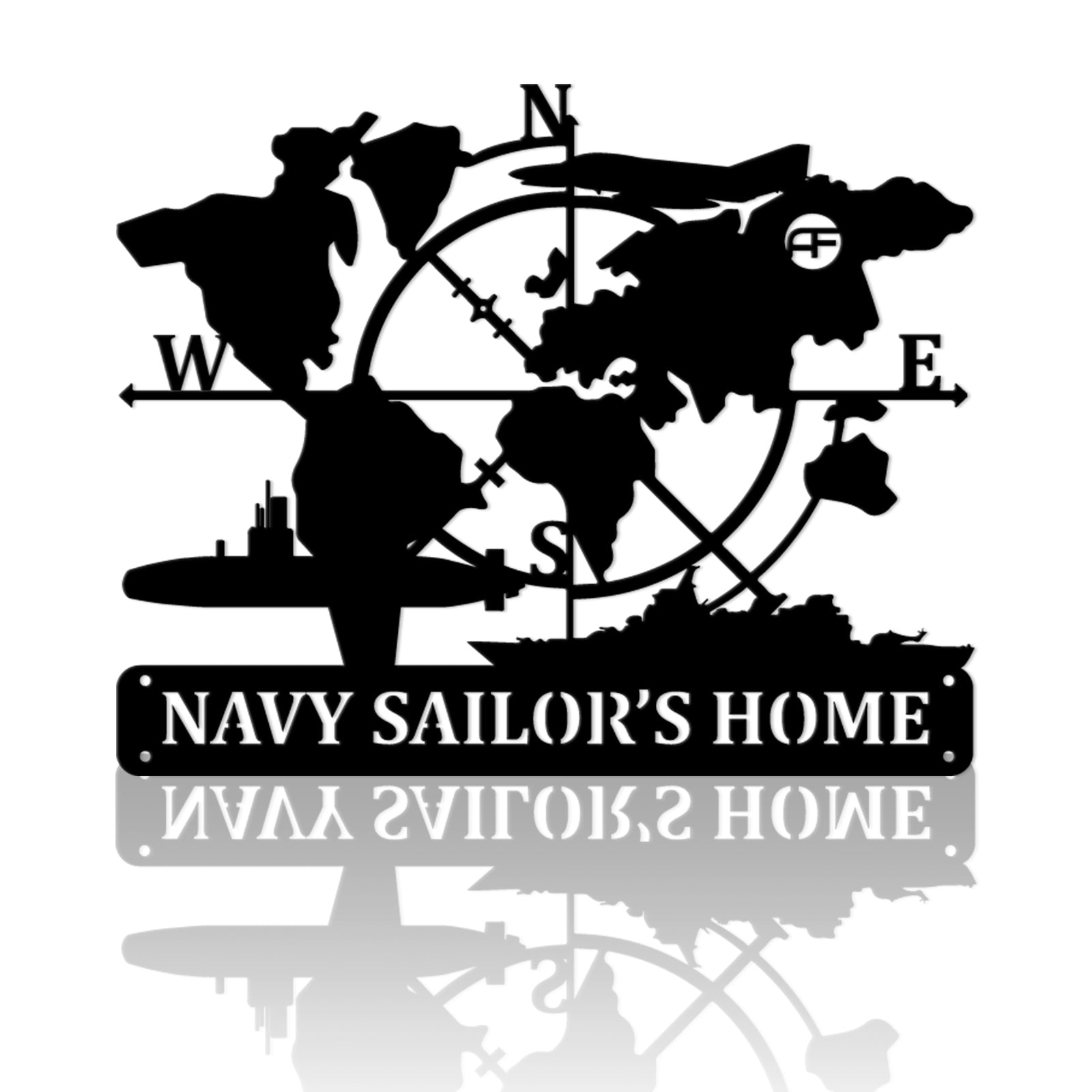 Geometric Map With Warship Aircraft Metal Art Sign