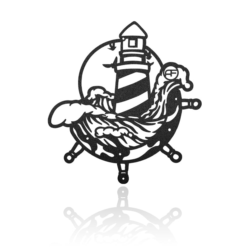 Lighthouse Boat Wheel Nautical Metal Art Sign