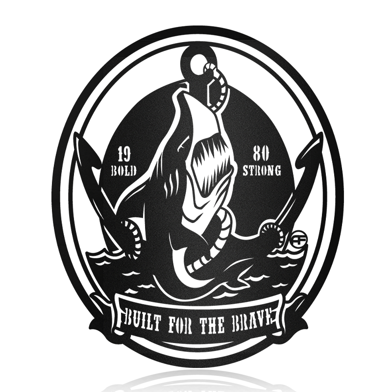 Shark Attack Anchor Nautical Metal Art Sign