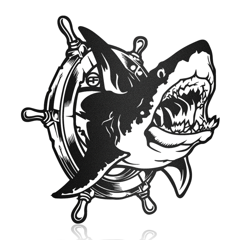 Shark Boat Wheel Nautical Metal Art Sign