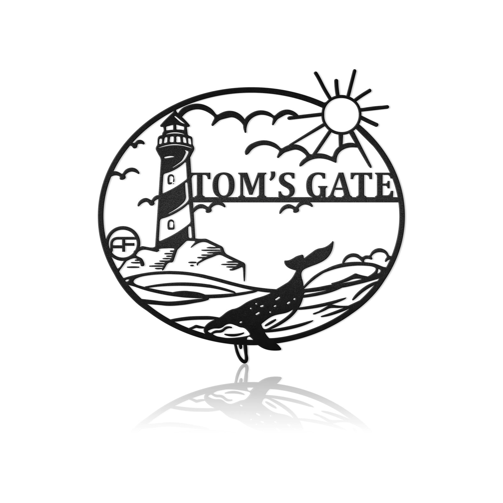 Lighthouse Whale Swimming Nautical Metal Art Sign