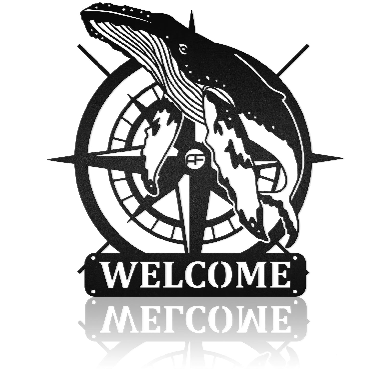 Compass Whale Nautical Metal Art Sign