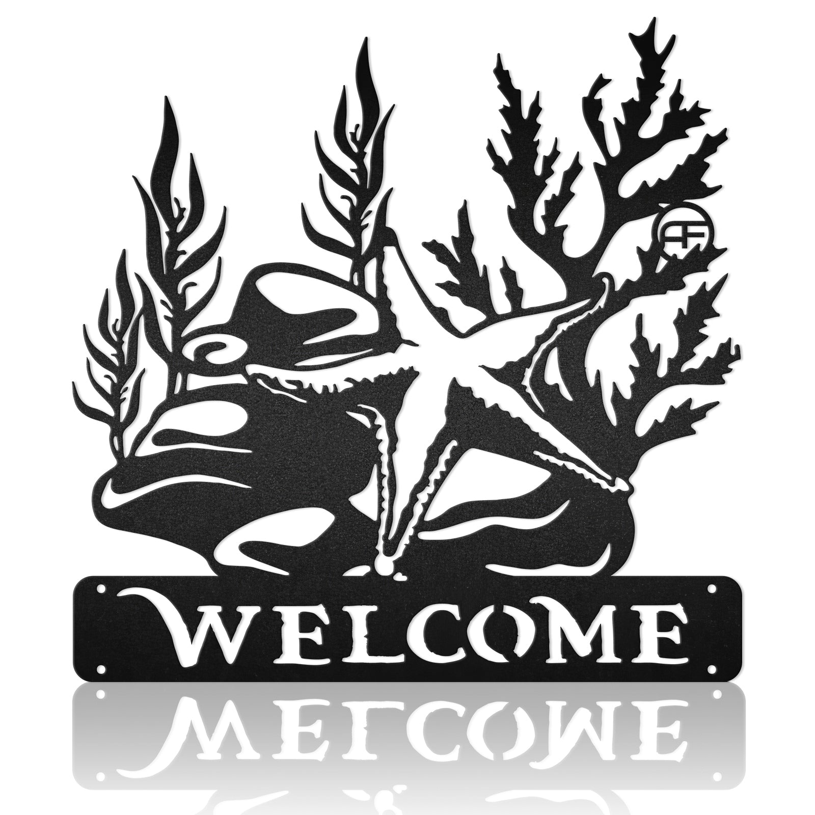 Starfish Seaweed Nautical Metal Art Sign