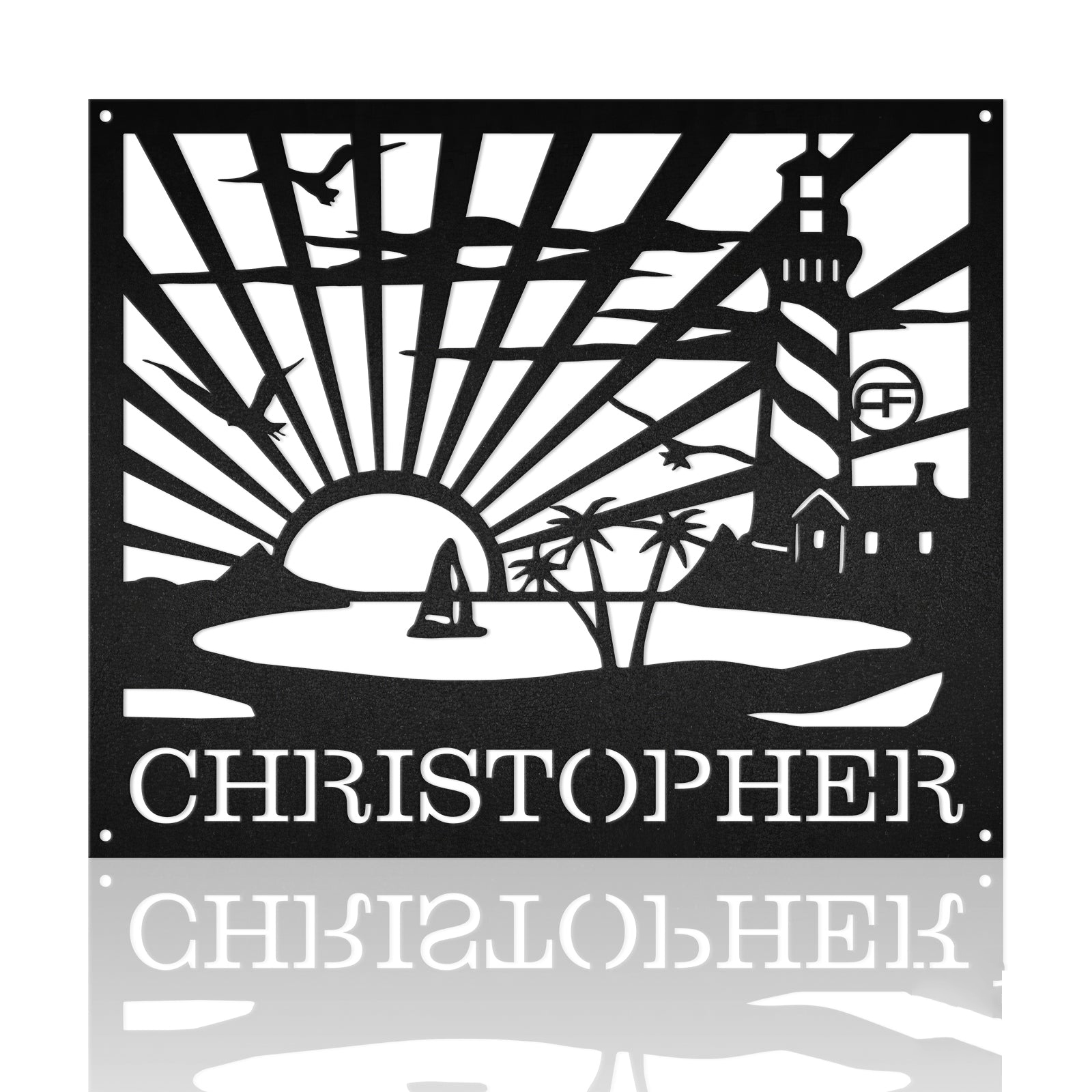 Lighthouse Scenery Ketch Sailboat Nautical Metal Art Sign