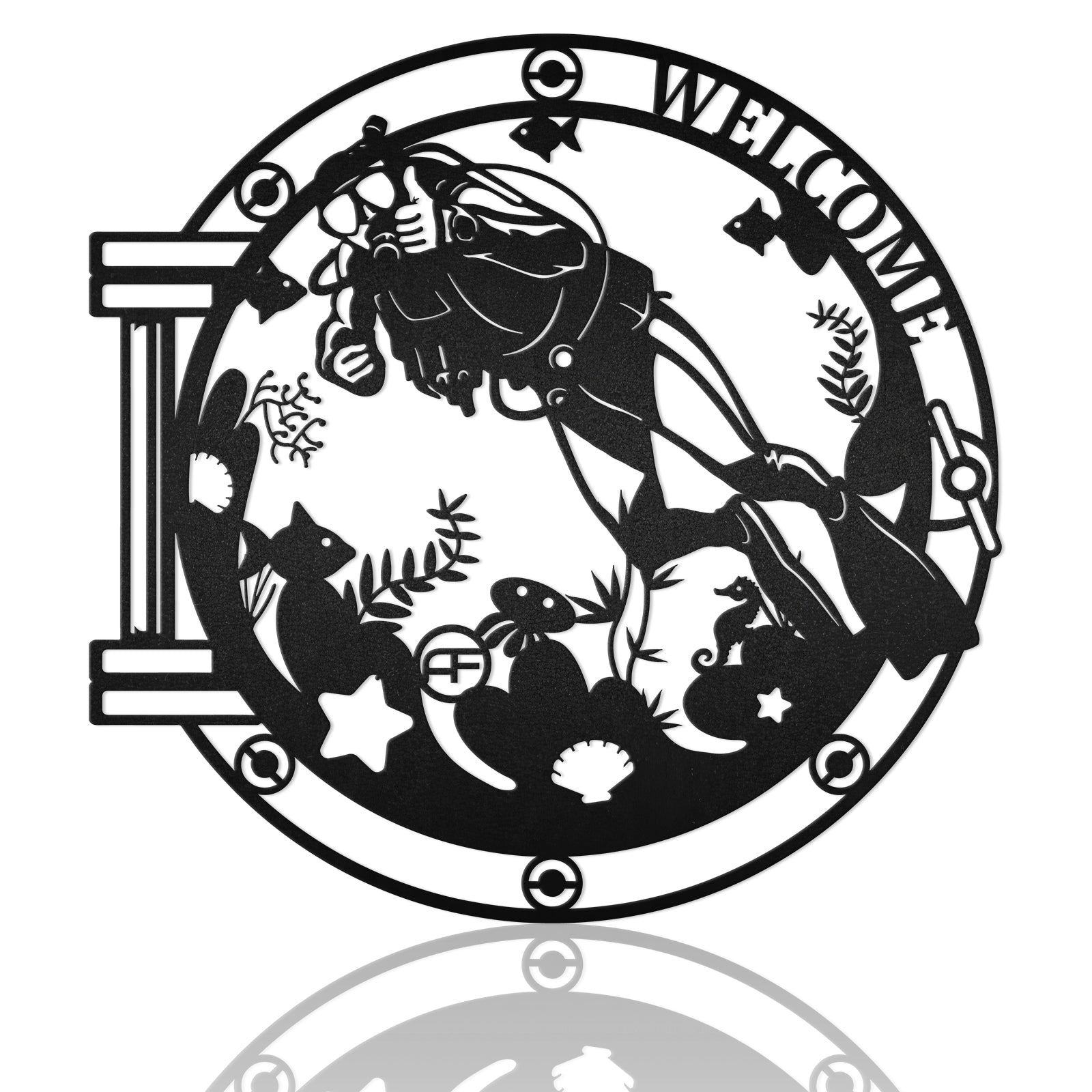 Porthole Diving Scene Nautical Metal Art Sign