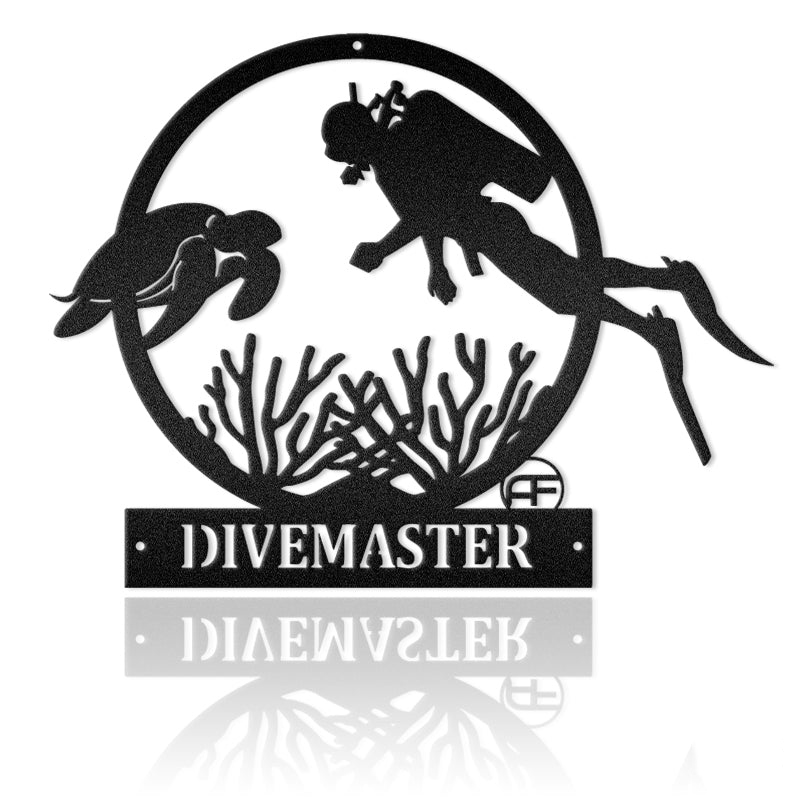 Diving With Turtle Nautical Metal Art Sign