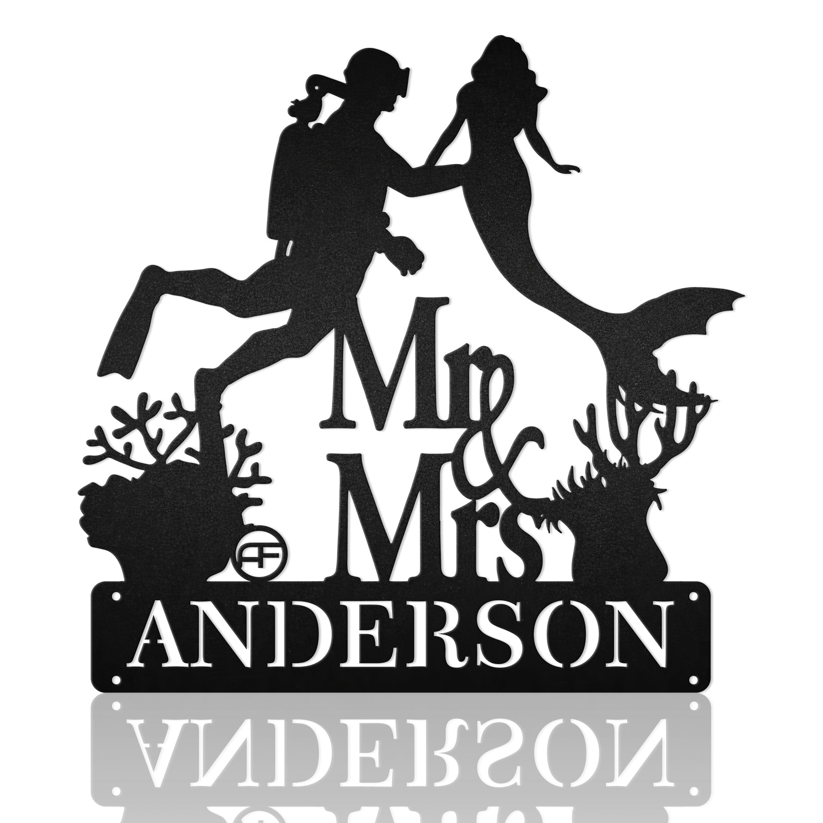 Couple Diver & Mermaid Nautical Metal Art Sign